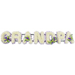 This image presents a heartfelt funeral flower tribute spelling GRANDPA, crafted with the calm precision of an experienced Epping florist. The letters stretch horizontally, each one nearly identical in height and width, forming a clear, readable word that would be visible from across a chapel or crematorium chapel aisle. Every letter is entirely blanketed in small, creamy white chrysanthemums or carnations, the blossoms tightly packed to form a thick, cushioned surface that suggests softness to the touch. The whiteness feels tranquil and reflective, ideal for a final farewell. Scattered through this pure background are small groups of purple and lavender flowers, perhaps lisianthus or spray chrysanthemums, mixed with sprigs of fresh green leaves. These accents sit thoughtfully at the base of the G, within both As, inside the curve of the D, along the P, and close to the end of the word, giving rhythm and movement to the otherwise uniform white. A slim band of pale violet ribbon runs around the perimeter of each letter, crisply defining the silhouettes and adding a gentle hint of colour that harmonises with the purple blooms. Beneath the flowers, a dark green supporting rail quietly holds the letters in place, almost invisible yet crucial for stability during transport and display, perhaps on the way from a family home near Epping High Street to a local funeral venue. The tribute exudes affection, gratitude, and respect, a personalised floral message that allows grandchildren, children, and friends to express how deeply their grandfather is loved and remembered.