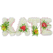 A personalised funeral tribute spelling out KATE is beautifully arranged against a clean white background, the simplicity of the setting allowing the flowers and craftsmanship to stand out clearly. Each capital letter is shaped like a floral cushion, created from tightly massed white chrysanthemums whose small petals form a plush, almost velour-like texture. Framing every letter is a slim band of pale pink ribbon, lightly ruffled, which softens the outlines and adds a gentle, feminine accent. At the left side of the K and near the base of the T, bright yellow-green cymbidium orchids emerge from the white blooms, their waxy petals and reddish-brown centres adding an elegant point of interest. The A and E are each adorned with a single red anthurium, heart-shaped and high-gloss, resting slightly above the chrysanthemums so they appear like little emblems of love placed carefully within the tribute. Around these feature flowers, rich green foliage and delicate fern fronds create depth, while slim, curling green tendrils arch between the letters, visually tying the name together and suggesting lasting bonds and continuity. The arrangement feels calm and dignified, yet distinctly personal, ideal for a farewell where the family wishes Kate's name to be present in flowers-whether laid in a hearse on the way to a local Epping service, placed by the graveside, or delivered to a chapel of rest. This image reflects the thoughtful detail and sensitivity that goes into bespoke funeral flower designs in the Epping area.