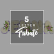 The photograph portrays a graceful five-letter floral tribute, designed for a funeral or memorial, laid out in a calm, uncluttered setting that mirrors the quiet atmosphere of Epping's churches and chapels. Against a pale grey background, a row of bold letters is arranged horizontally, each one expertly covered in a blanket of pure white chrysanthemums. Their densely packed petals form a soft, textured surface that feels comforting and serene, ideal for saying goodbye with tenderness. The central letters, partially visible behind an overlay, suggest the name JOHN, while an A appears clearly at the right, illustrating how a beloved name or meaningful word can be created from individual floral letters. Outlining each letter is a slender band of deep purple satin ribbon, its rich, jewel-like tone and gentle sheen providing a respectful frame that enhances the pure white blooms. At thoughtful intervals, the formality is gently broken by clusters of pastel flowers: small mauve and pale pink spray roses nestle among feathery green fern fronds and other fresh foliage, bringing a subtle touch of colour and a hint of natural movement. A square grey overlay, slightly darker than the background and bordered in white, rests over the centre of the tribute. On it, in crisp white lettering, appear the words 5 LETTER in uppercase type, with Tribute written beneath in elegant script, clearly communicating what this design represents. The overall mood is one of quiet reverence and heartfelt remembrance, capturing the kind of personalised floral lettering many families around Epping might choose to honour someone special on their final journey.